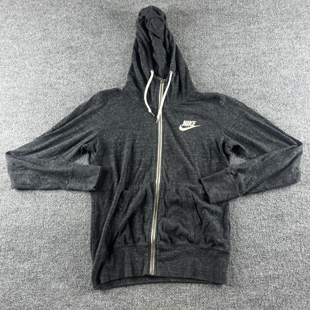 Nike Hoodie Womens M Gray Lightweight Full Zip Pockets Swoosh Logo‎ Sweatshirt